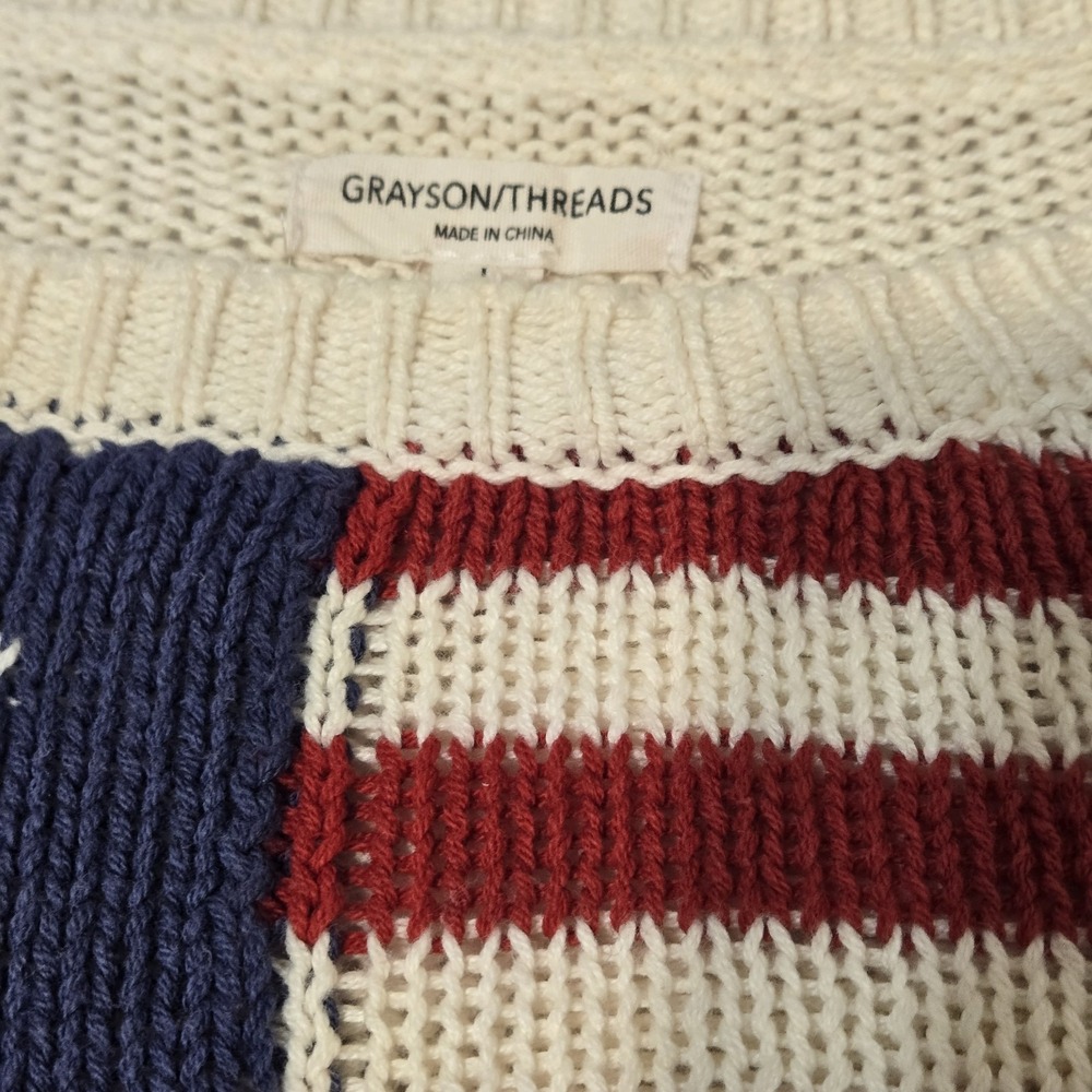 Grayson Threads Women's American Flag Pull Over Knit Sweater Size Large - Picture 3 of 7